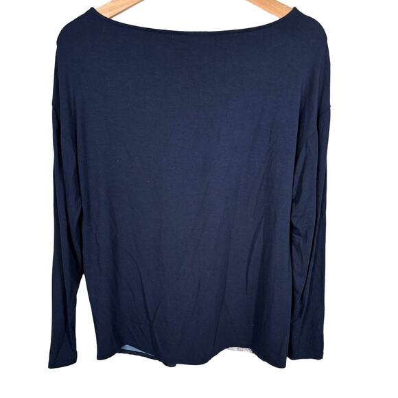 Chico's Top Women Size Small Navy Blue Scoopneck Floral Print Lightweight Comfy - Picture 2 of 9